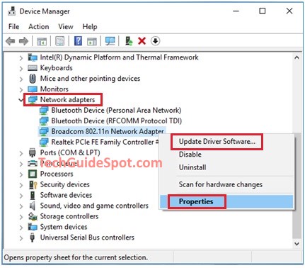 Device Manager Network Adapters
